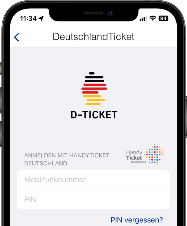Smartphone mit Anmeldebildschirm in der Ruhrbahn App ZÄPP